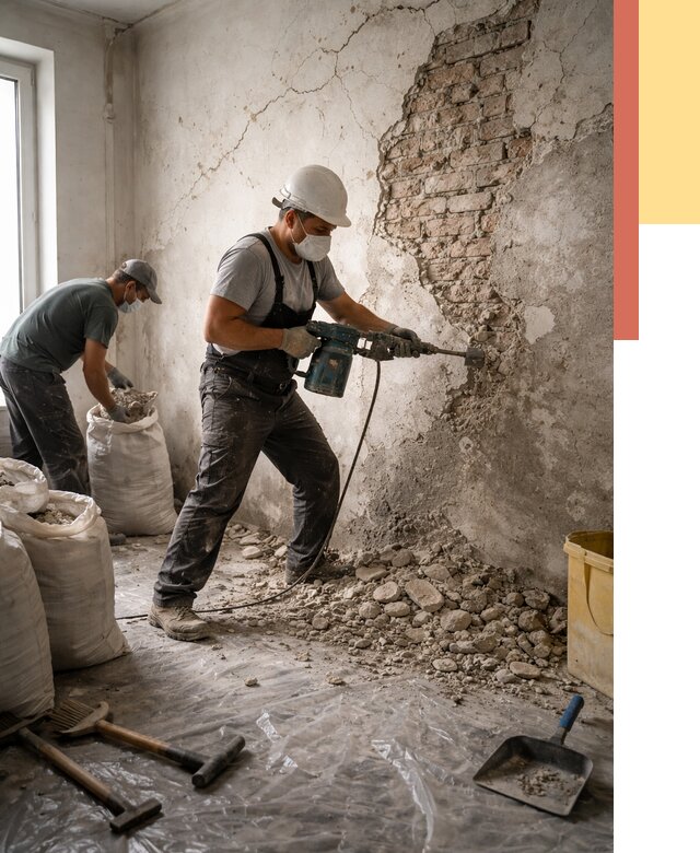 Демонтаж штукатурки со стен в Южно-Сахалинске от 7438 руб/м² — быстро и недорого | ОТДЕЛОЧНИК-Южн