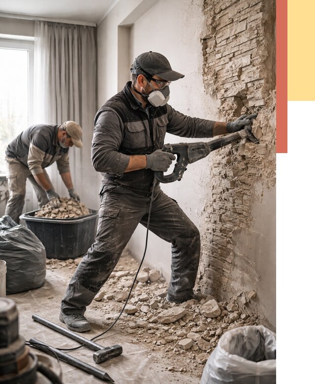 Демонтаж декоративного камня в Южно-Сахалинске от 1498 руб/м² — быстро и недорого | ОТДЕЛОЧНИК-Южн