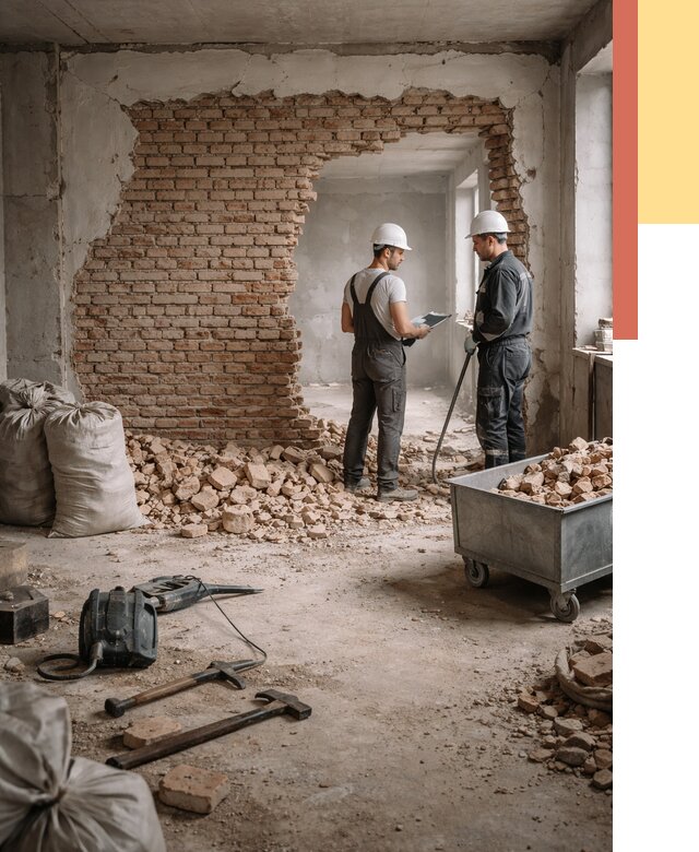 Демонтаж кирпичных стен в Южно-Сахалинске от 4339 руб. — быстро, недорого, под ключ | ОТДЕЛОЧНИК-Южн