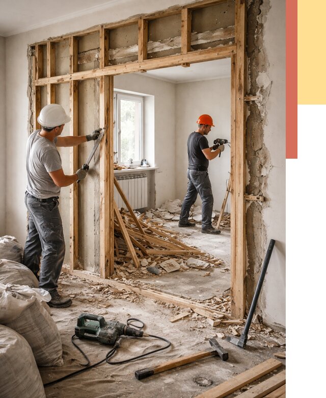 Демонтаж деревянных перегородок в Южно-Сахалинске от 3306 руб. — быстро и недорого | ОТДЕЛОЧНИК-Южн