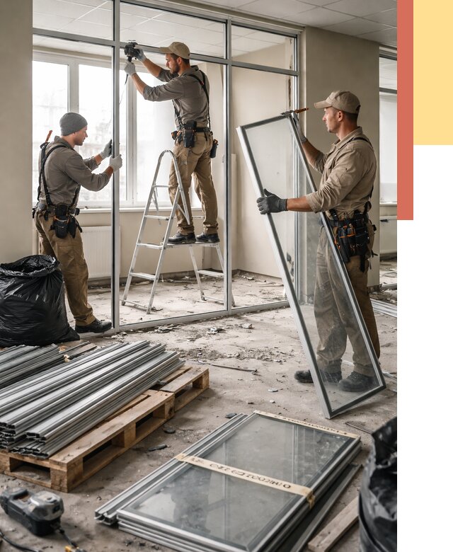 Демонтаж алюминиевых перегородок в Южно-Сахалинске от 4339 руб. — быстро и недорого | ОТДЕЛОЧНИК-Южн