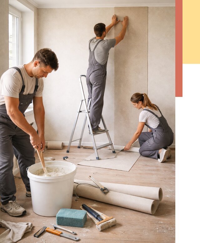 Оклейка стен обоями в Южно-Сахалинске от 3616 руб/м2 — быстро и недорого | ОТДЕЛОЧНИК-Южн