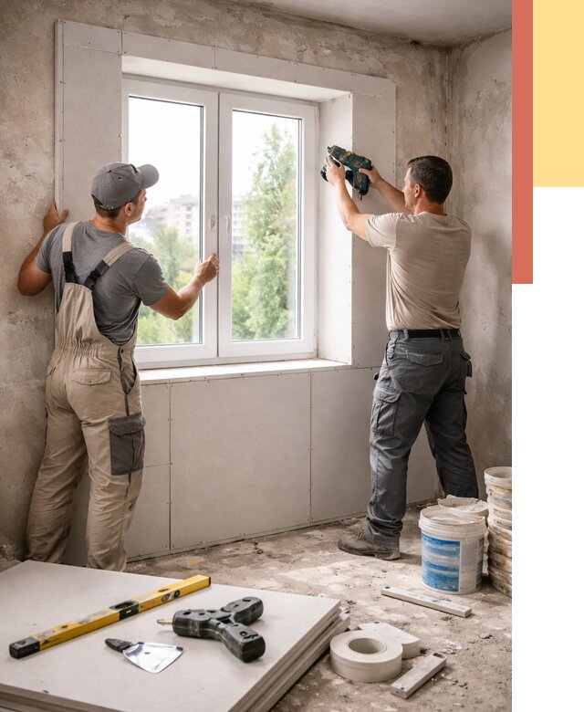 Монтаж откосов из гипсокартона в Южно-Сахалинске от 4649 руб. под ключ | ОТДЕЛОЧНИК-Южн