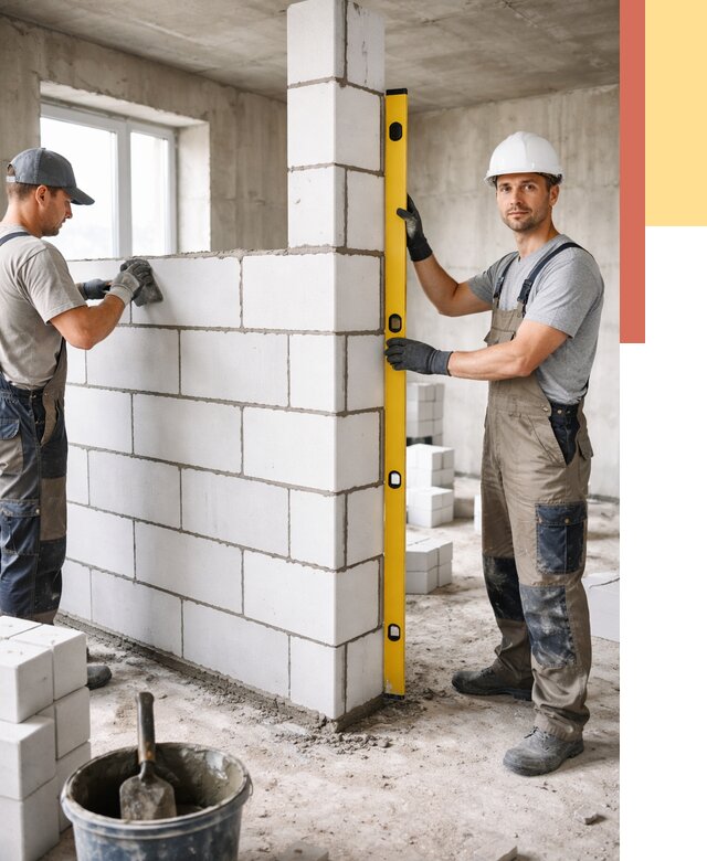 Кладка перегородок из пеноблока в Южно-Сахалинске от 1860 руб. под ключ | ОТДЕЛОЧНИК-Южн