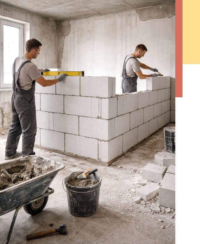 Кладка перегородок из ПГП в Южно-Сахалинске от 2583 руб./м2 — монтаж и возведение под ключ | ОТДЕЛОЧНИК-Южн