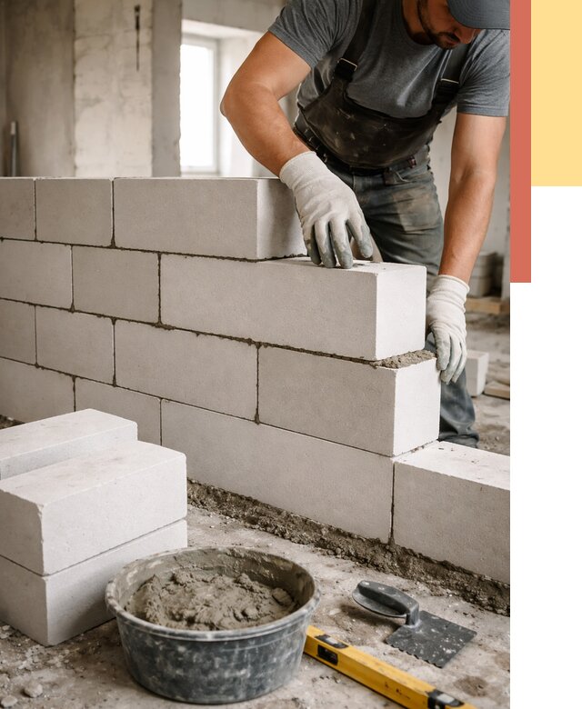 Кладка перегородок из силикатного блока в Южно-Сахалинске от 4132 руб. под ключ | ОТДЕЛОЧНИК-Южн