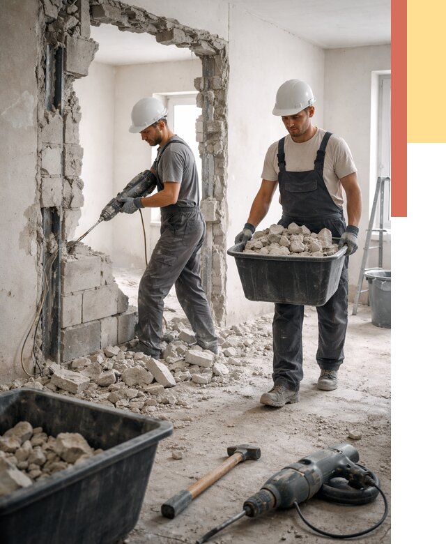 Демонтаж блоковых перегородок в Южно-Сахалинске от 3874 руб. — быстро и недорого | ОТДЕЛОЧНИК-Южн