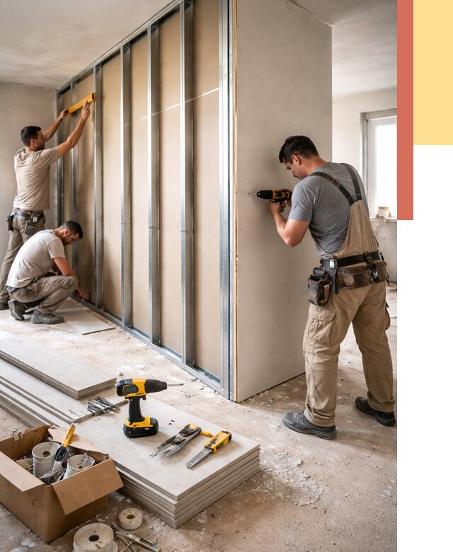 Монтаж однослойной перегородки из гипсокартона в Южно-Сахалинске от 672 руб. | ОТДЕЛОЧНИК-Южн