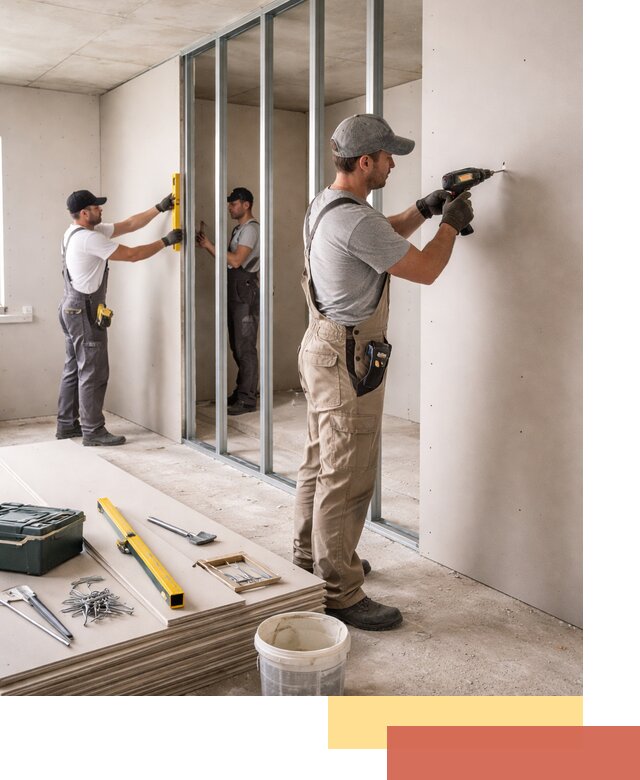 Однослойная перегородка из гипсокартона в Южно-Сахалинске под ключ, монтаж и отделка