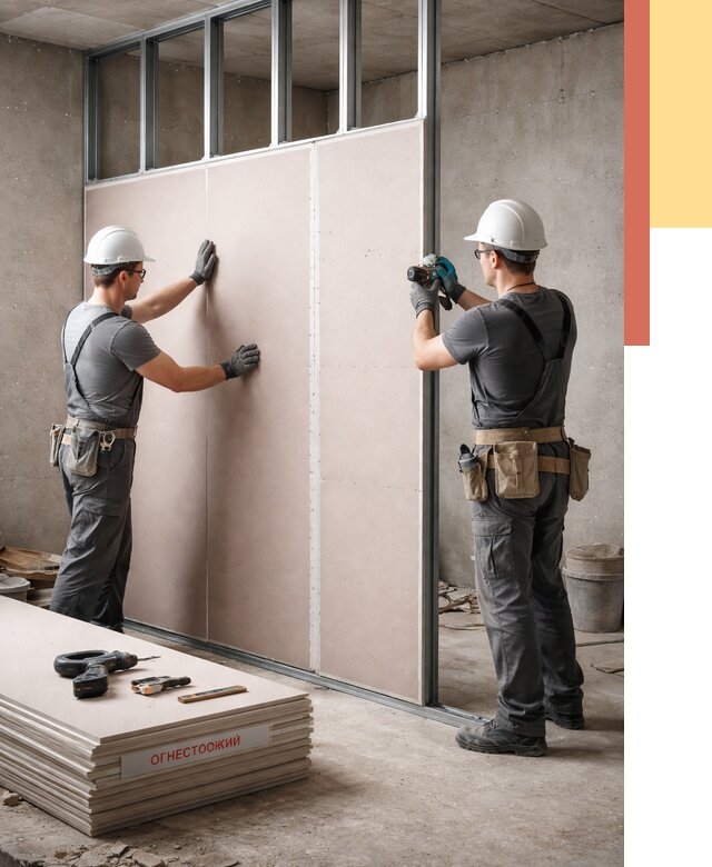 Перегородка из огнестойкого гипсокартона в Южно-Сахалинске от 1911 руб. под ключ | ОТДЕЛОЧНИК-Южн