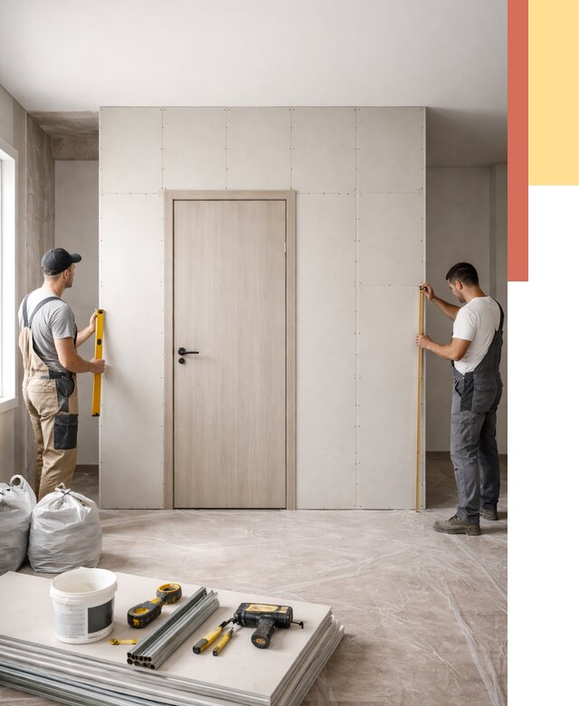 Перегородка из гипсокартона с дверью в Южно-Сахалинске от 4649 руб. под ключ | ОТДЕЛОЧНИК-Южн