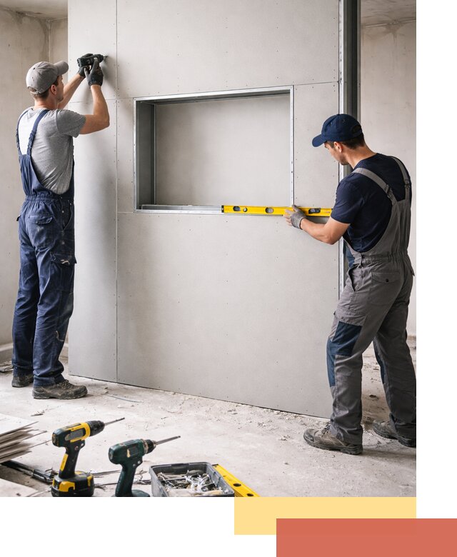 Перегородка из гипсокартона с нишей под декор в Южно-Сахалинске