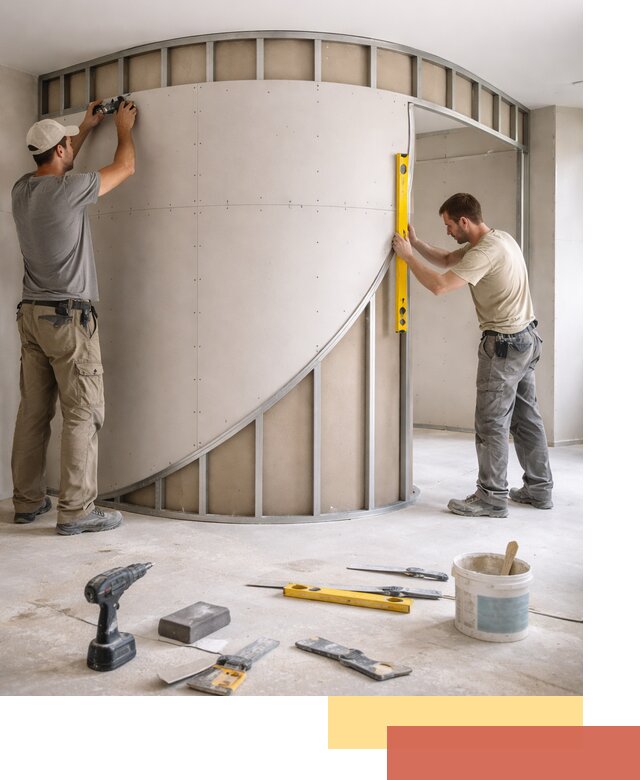 Радиусная перегородка из гипсокартона в Южно-Сахалинске под ключ