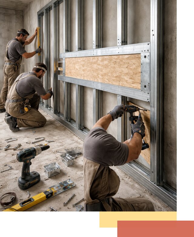 Усиленная перегородка для крепления тяжёлых конструкций в Южно-Сахалинске