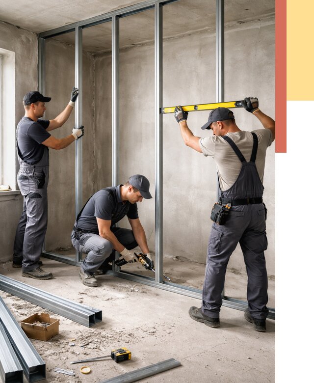 Монтаж каркаса перегородки из профиля в Южно-Сахалинске от 775 руб. | ОТДЕЛОЧНИК-Южн