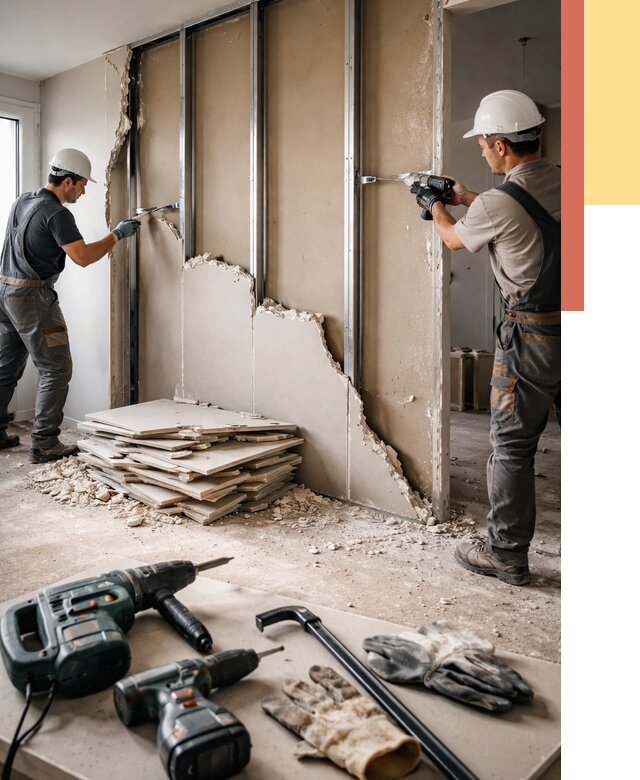 Демонтаж перегородки из гипсокартона в Южно-Сахалинске от 1240 руб. быстро и недорого | ОТДЕЛОЧНИК-Южн