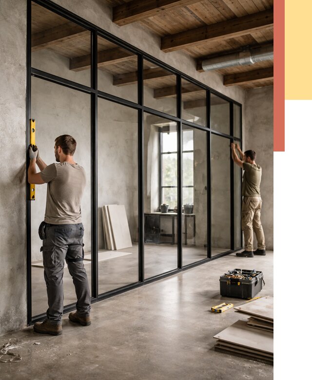 Стеклянные перегородки лофт в Южно-Сахалинске от 10848 руб. под ключ | ОТДЕЛОЧНИК-Южн