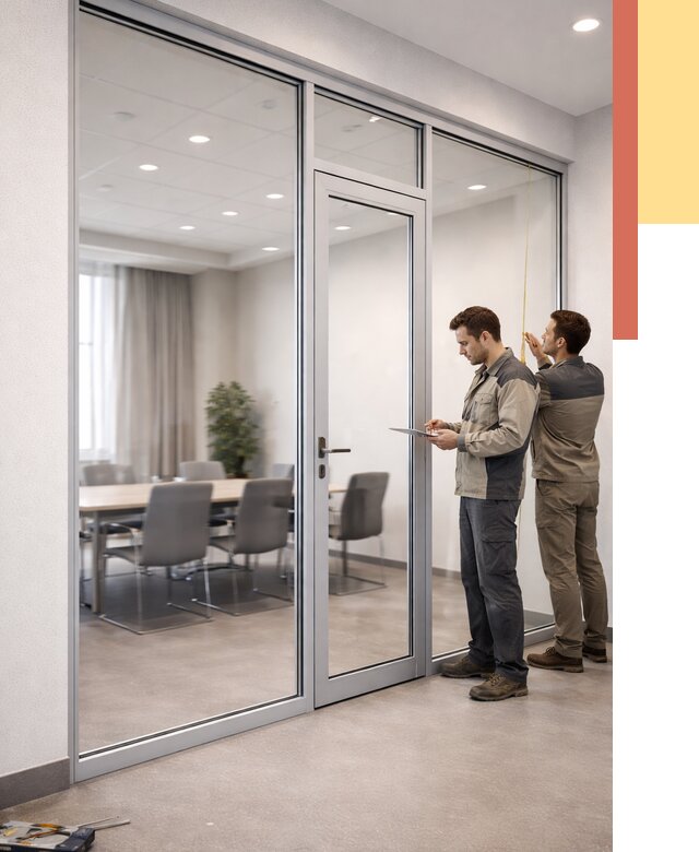 Установка и монтаж алюминиевых перегородок со стеклом в Южно-Сахалинске от 8471 руб. | ОТДЕЛОЧНИК-Южн