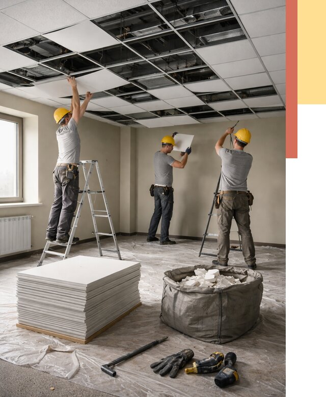 Демонтаж потолка Армстронг в Южно-Сахалинске от 4649 руб. быстро и недорого | ОТДЕЛОЧНИК-Южн