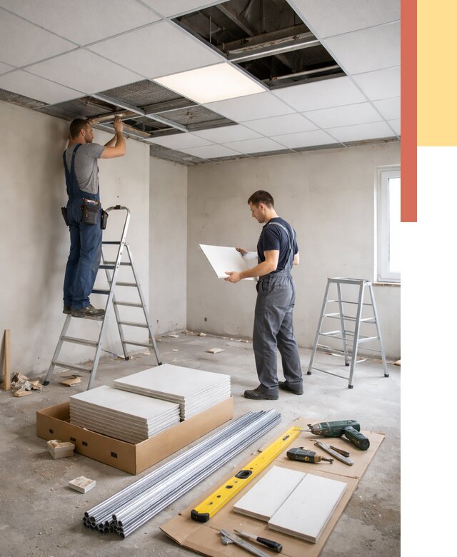 Монтаж потолка армстронг в Южно-Сахалинске от 4649 руб/м2 — быстрая установка под ключ | ОТДЕЛОЧНИК-Южн