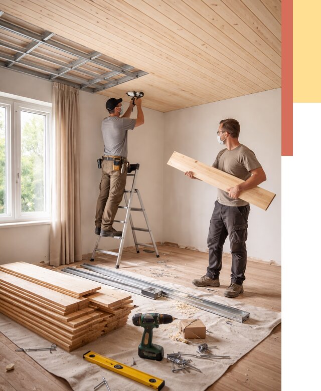 Монтаж потолка из вагонки в Южно-Сахалинске от 6715 руб. | Быстро и недорого — ОТДЕЛОЧНИК-Южн