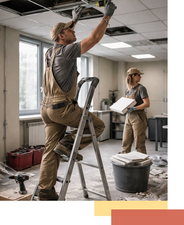 Ремонт потолка Армстронг и замена плит в Южно-Сахалинске