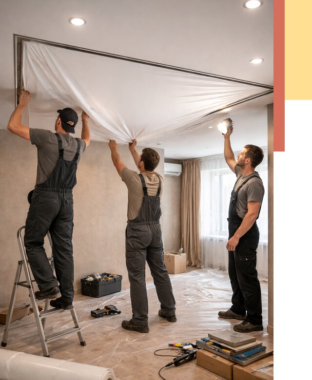 Монтаж ПВХ натяжного потолка в Южно-Сахалинске от 3616 руб. под ключ | ОТДЕЛОЧНИК-Южн