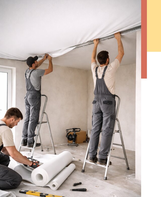 Монтаж тканевого натяжного потолка в Южно-Сахалинске от 3616 руб. под ключ | ОТДЕЛОЧНИК-Южн