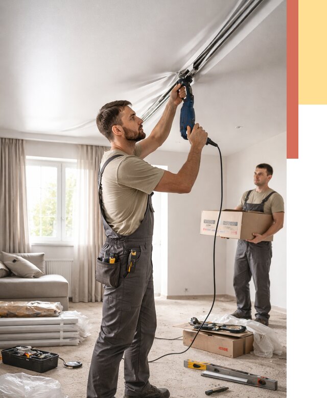 Монтаж сатинового натяжного потолка в Южно-Сахалинске от 3616 руб. | Быстро, недорого — ОТДЕЛОЧНИК-Южн