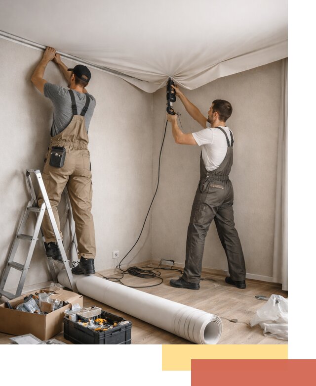 Монтаж цветного натяжного потолка в Южно-Сахалинске за один день