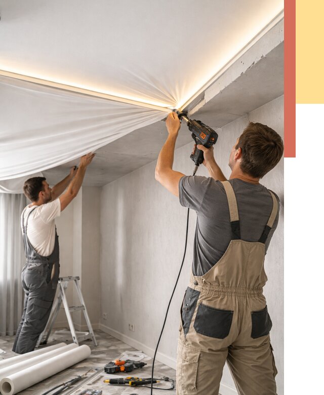 Монтаж натяжного потолка с подсветкой в Южно-Сахалинске от 981 руб. | ОТДЕЛОЧНИК-Южн