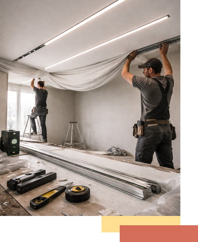 Монтаж натяжных потолков со световыми линиями в Южно-Сахалинске