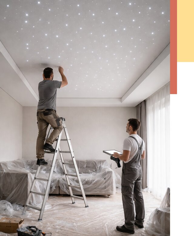 Монтаж натяжного потолка «звездное небо» в Южно-Сахалинске от 6715 руб. | ОТДЕЛОЧНИК-Южн