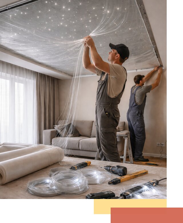 Монтаж натяжного потолка «Звездное небо» в Южно-Сахалинске