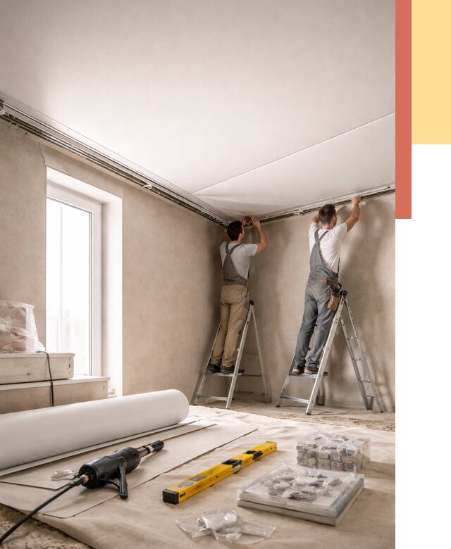 Монтаж натяжного потолка в спальне в Южно-Сахалинске от 3926 руб. под ключ | ОТДЕЛОЧНИК-Южн