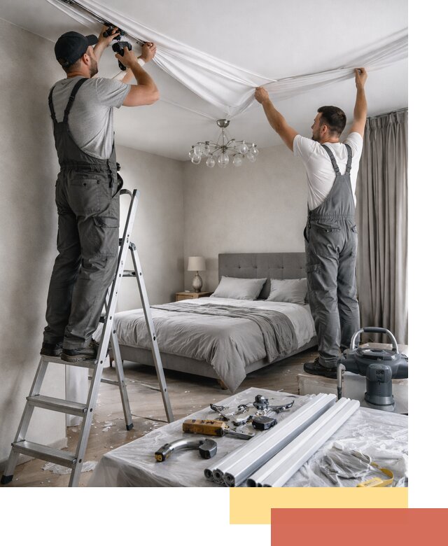 Монтаж натяжного потолка в спальне в Южно-Сахалинске