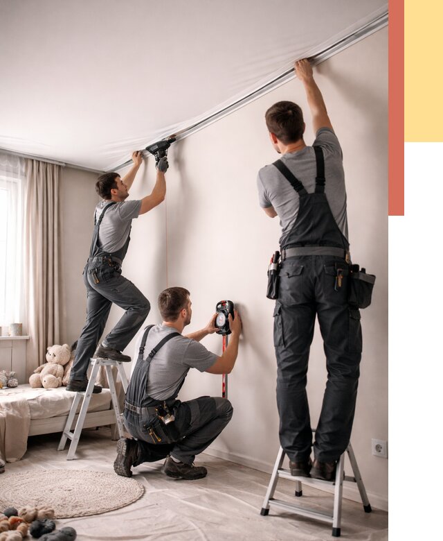 Монтаж натяжного потолка в детской в Южно-Сахалинске от 3616 руб. — быстро и недорого | ОТДЕЛОЧНИК-Южн