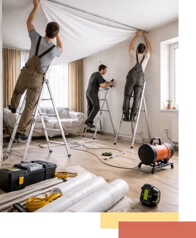 Монтаж натяжного потолка в гостиной в Южно-Сахалинске