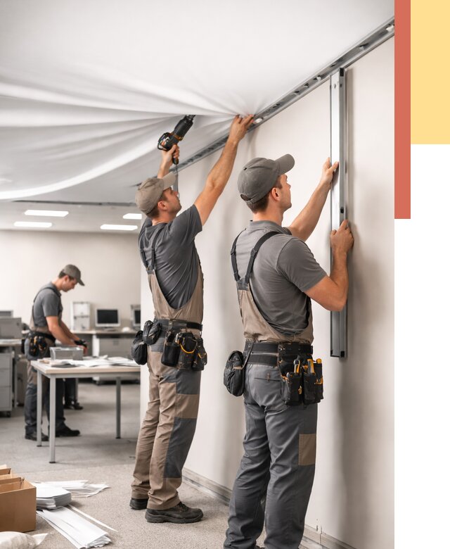 Монтаж натяжного потолка в офисе в Южно-Сахалинске от 465 руб/м² — быстро и недорого | ОТДЕЛОЧНИК-Южн