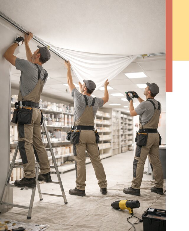 Монтаж натяжного потолка в магазине в Южно-Сахалинске от 4649 руб. быстро и недорого | ОТДЕЛОЧНИК-Южн