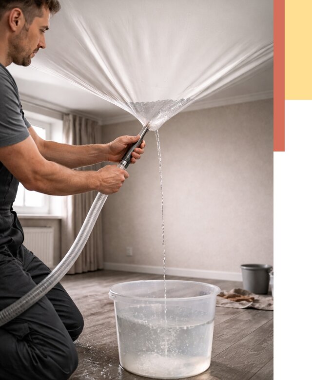 Слив воды с натяжного потолка в Южно-Сахалинске от 2583 руб. быстро и недорого | ОТДЕЛОЧНИК-Южн