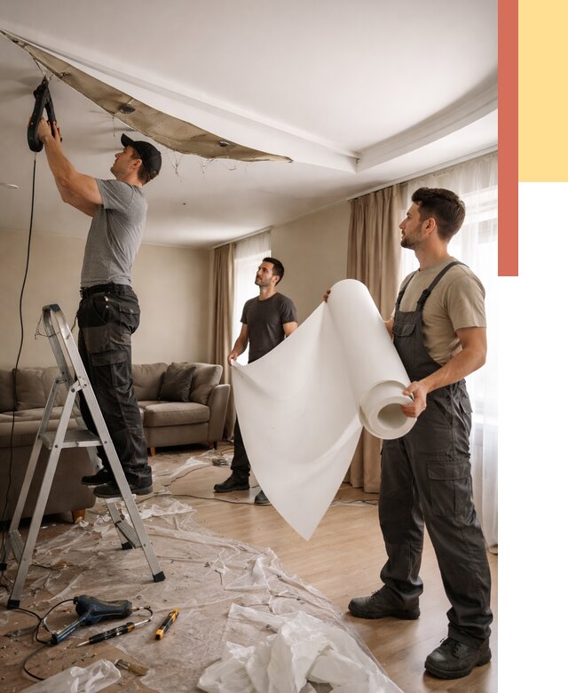 Замена полотна натяжного потолка в Южно-Сахалинске от 9814 руб. быстро и недорого | ОТДЕЛОЧНИК-Южн