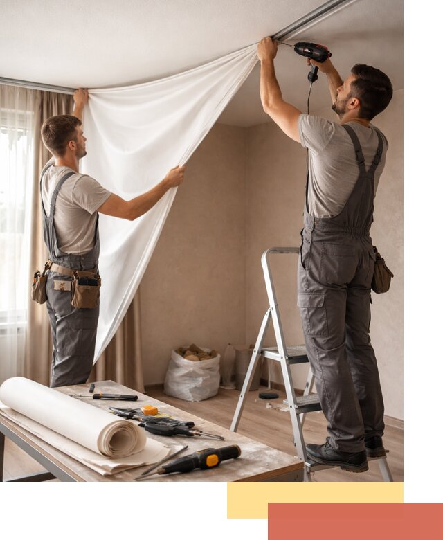 Замена полотна натяжного потолка в Южно-Сахалинске быстро и качественно