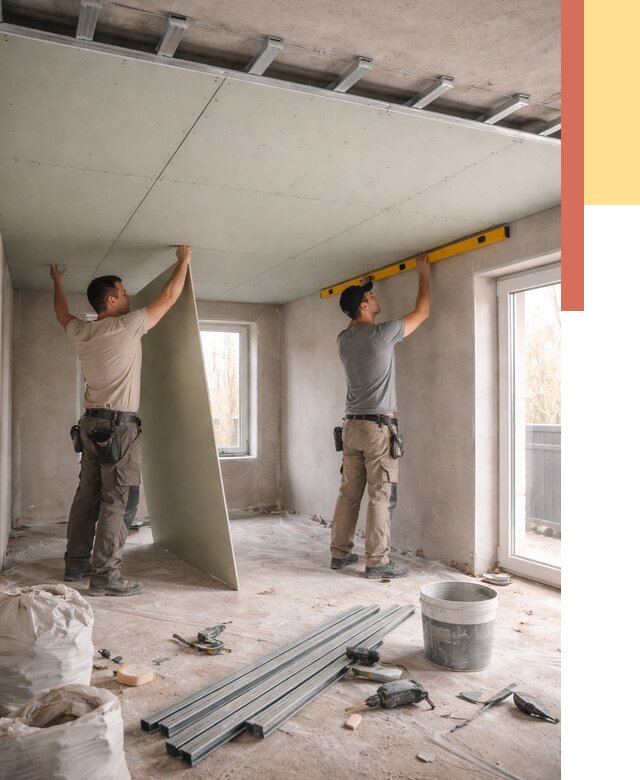 Одноуровневый потолок из гипсокартона в Южно-Сахалинске от 775 руб. — монтаж под ключ | ОТДЕЛОЧНИК-Южн