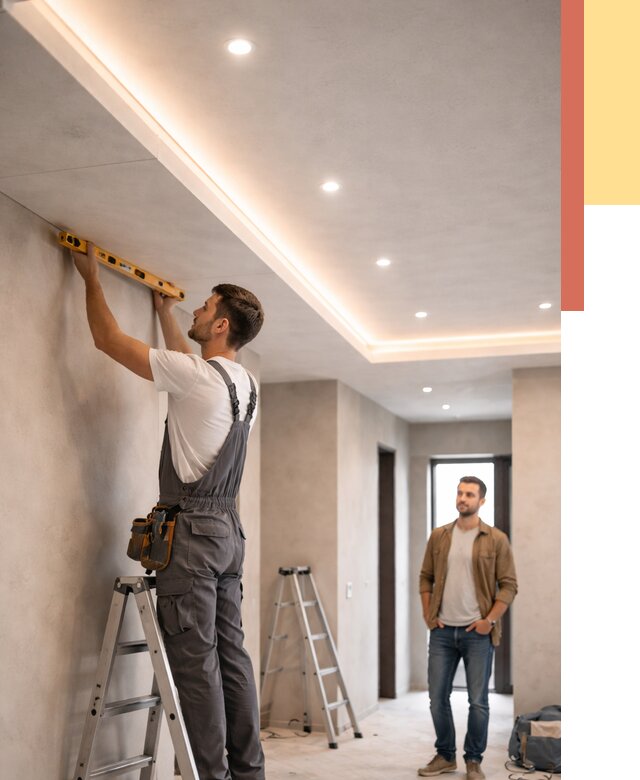 Потолок из гипсокартона с подсветкой в Южно-Сахалинске от 775 руб./м2 под ключ | ОТДЕЛОЧНИК-Южн