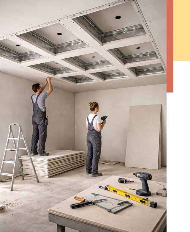 Кессонный потолок из гипсокартона в Южно-Сахалинске от 1911 руб. — монтаж и под ключ | ОТДЕЛОЧНИК-Южн