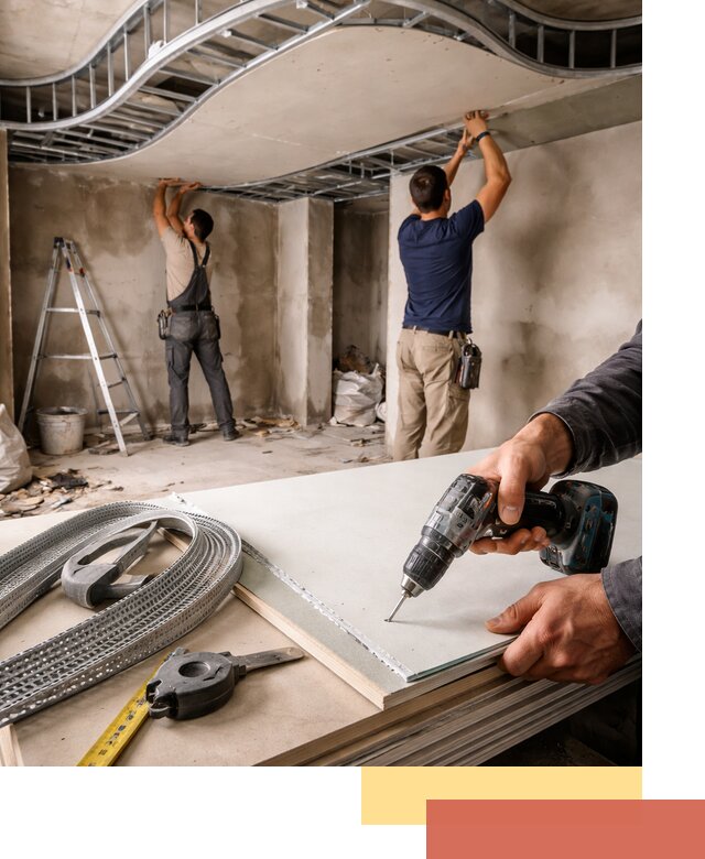 Криволинейный потолок из гипсокартона в Южно-Сахалинске — монтаж и отделка