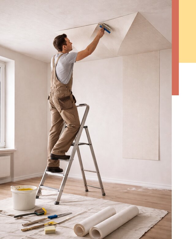 Поклейка обоев на потолок в Южно-Сахалинске от 4649 руб. быстро и недорого | ОТДЕЛОЧНИК-Южн