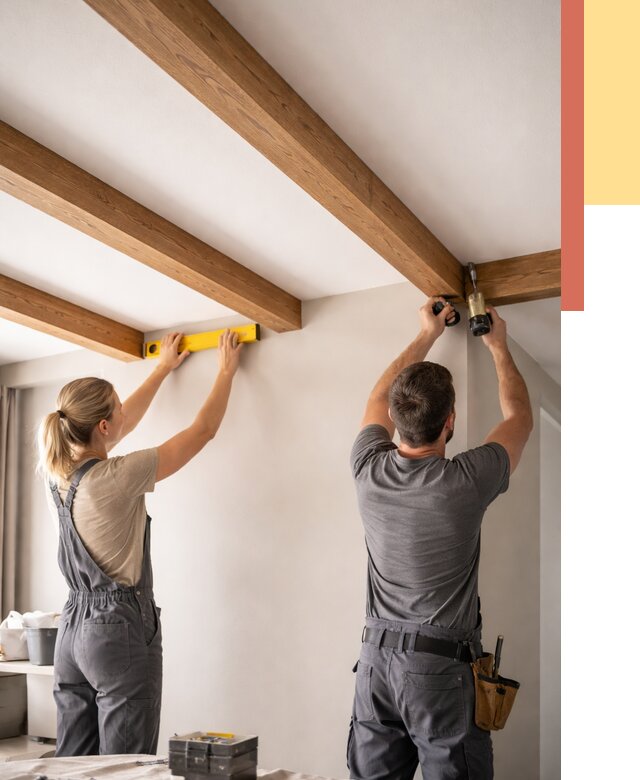 Монтаж декоративных балок на потолок в Южно-Сахалинске от 4339 руб. — ОТДЕЛОЧНИК-Южн